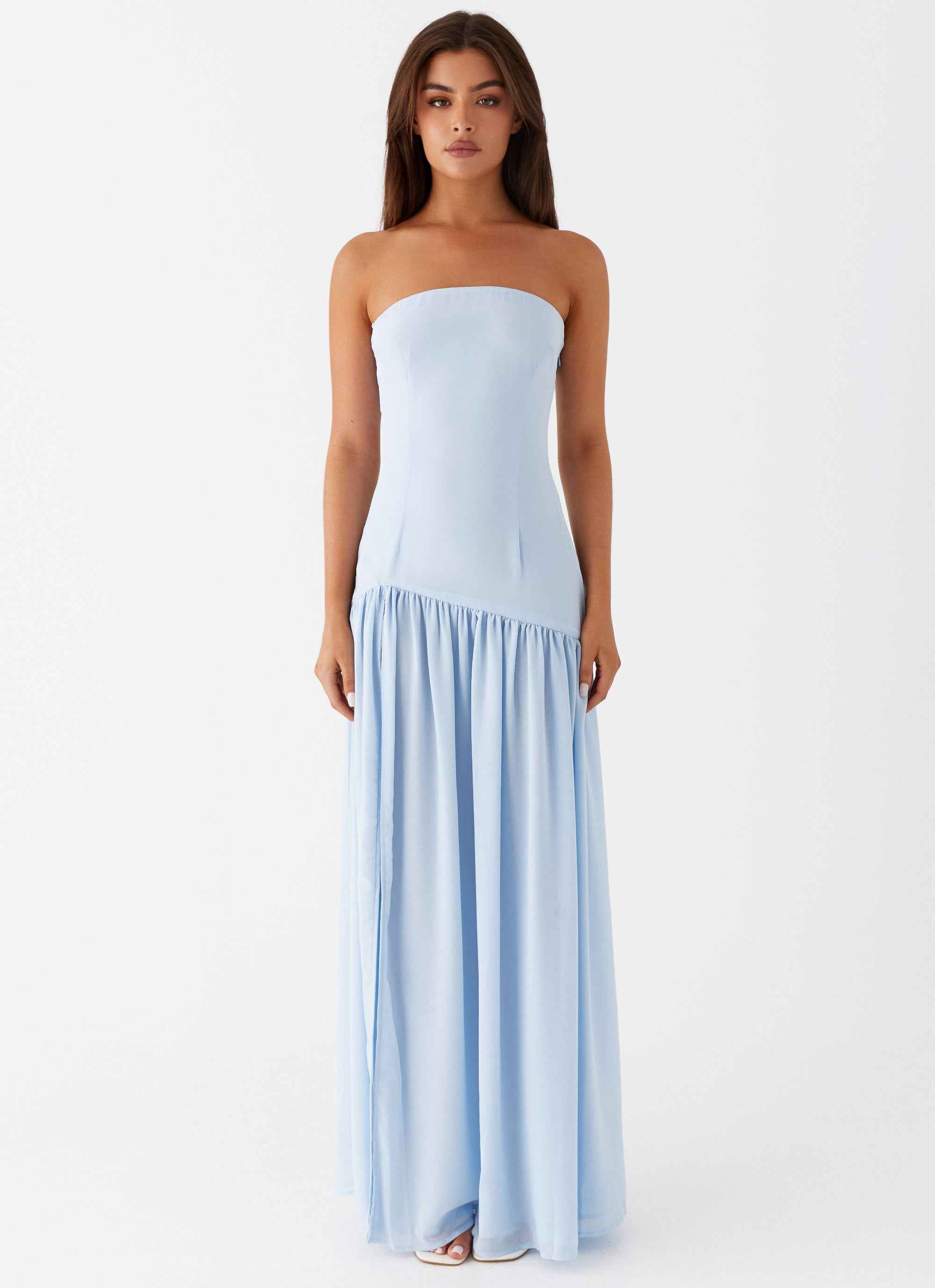 Eden Maxi Dress - Blue Strapless Chiffon