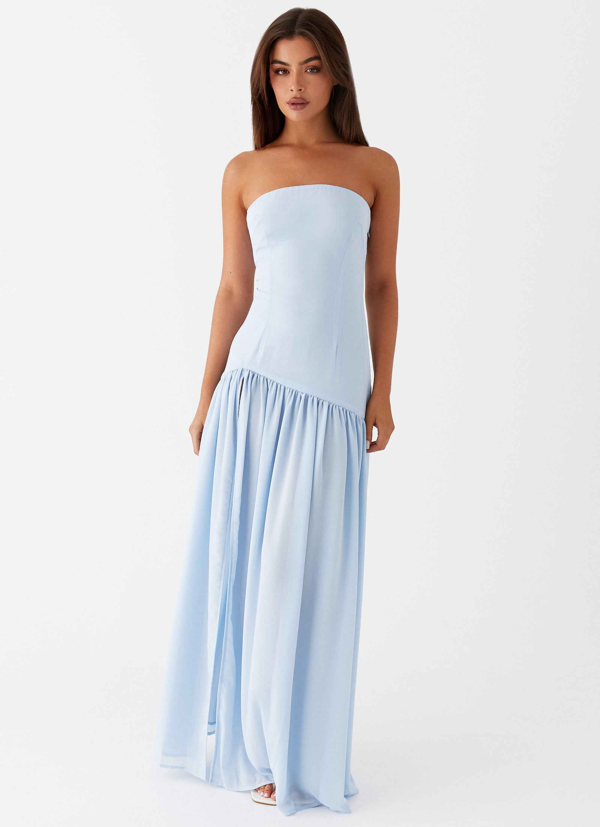 Eden Maxi Dress - Blue Strapless Chiffon