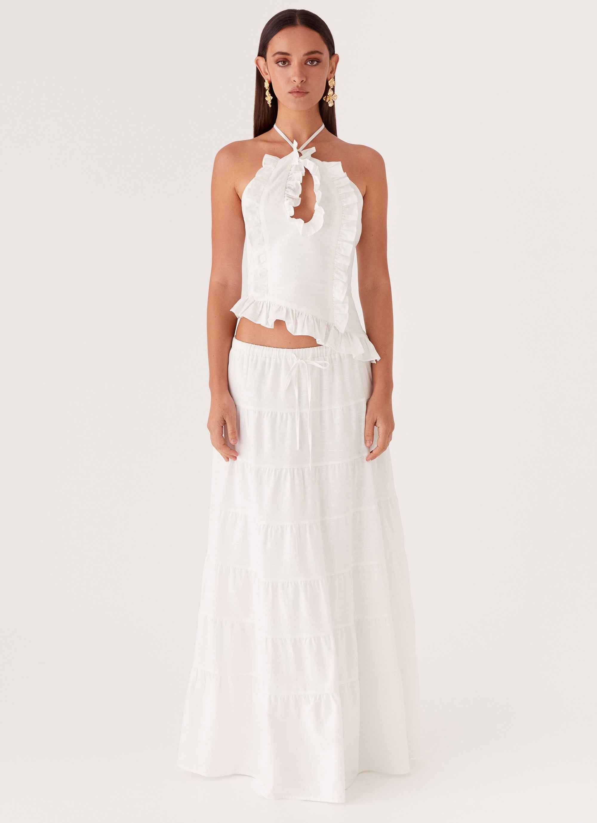 Mariella Maxi Skirt - White Linen A-line