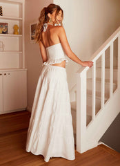 Mariella Maxi Skirt - White Linen A-line