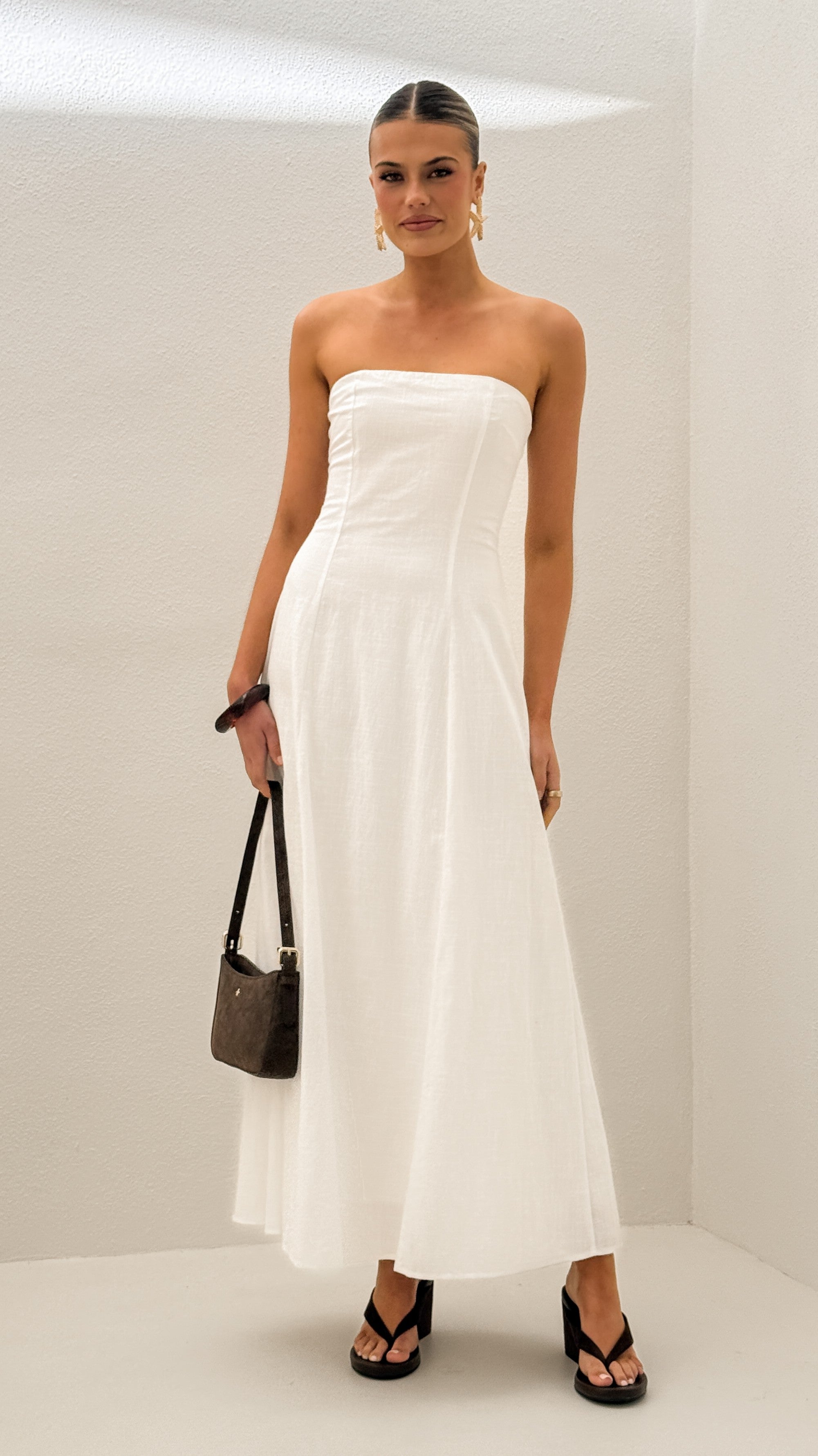 White Astrid Strapless Maxi Dress