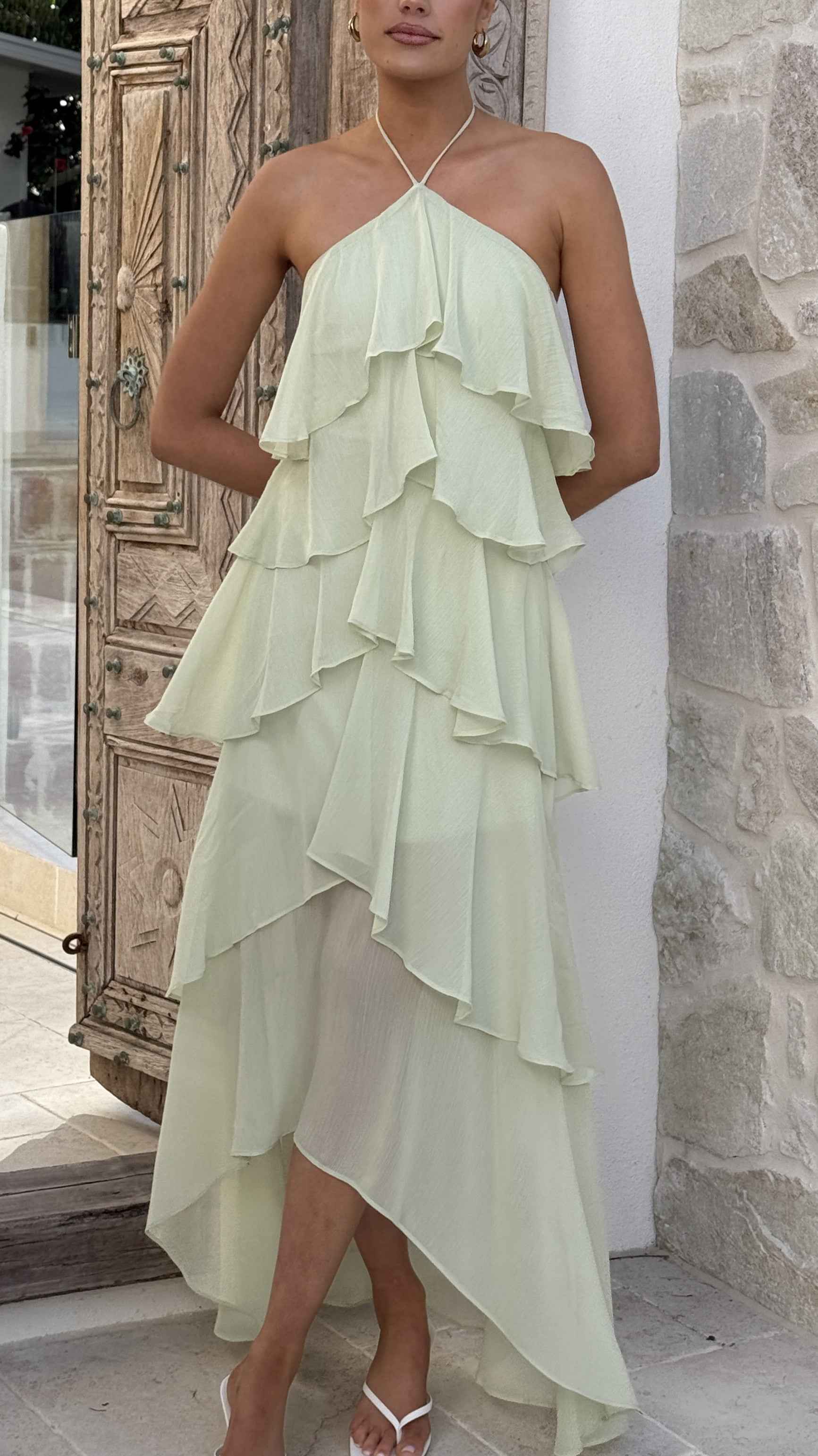 HALTER FRILL MAXI EVENING PARTY DRESS