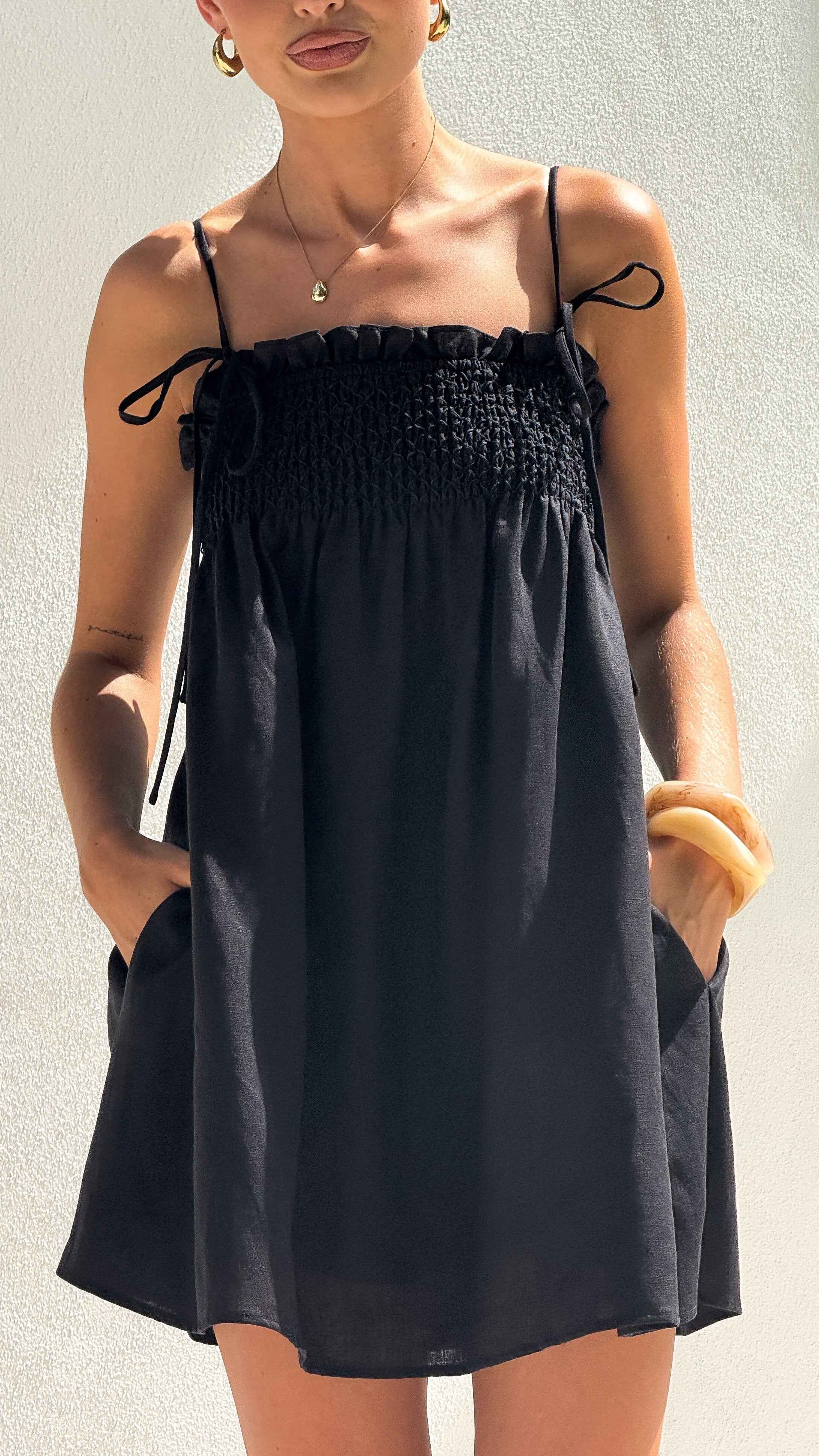 SLEEVELESS SHIRRED MINI CASUAL EVENING DRESS