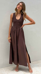 SLEEVELESS FITTED MAXI EVENING CASUAL DRESS