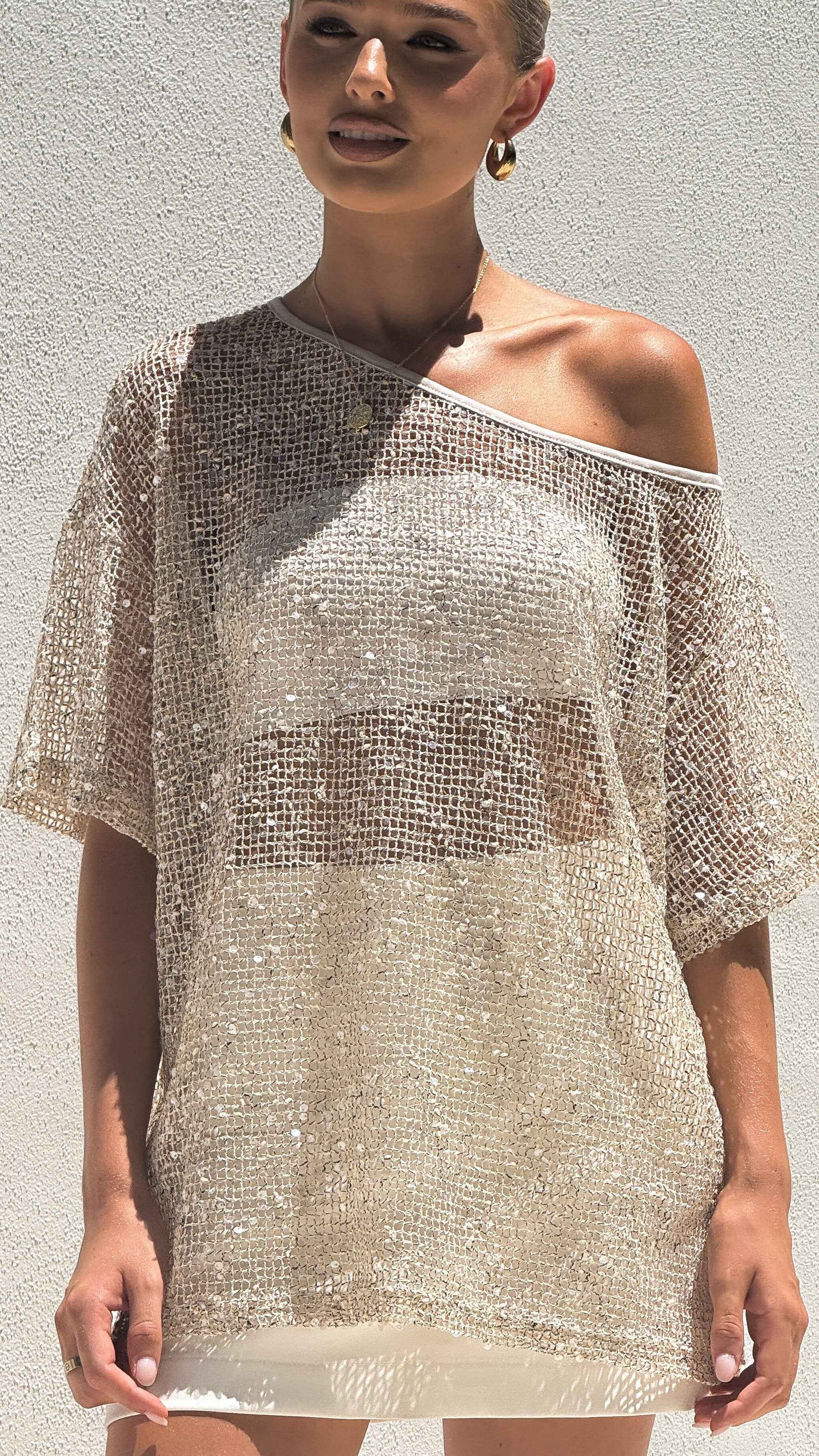 SEQUIN ONE-SHOULDER LONGLINE PARTY COCKTAIL TOP