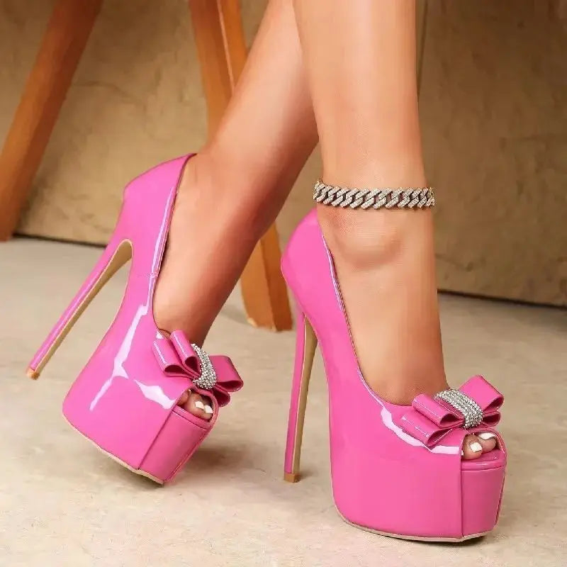 Sexy Butterfly-knot CRYSTAL Peep Toe Women Pumps