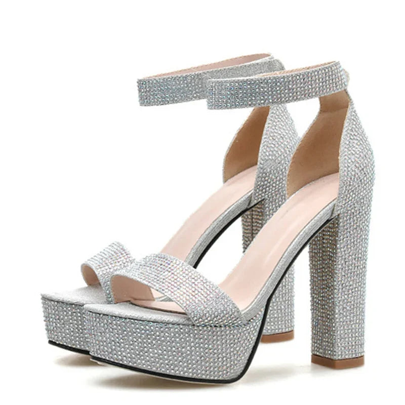 Silver Rhinestone Platform Sandals