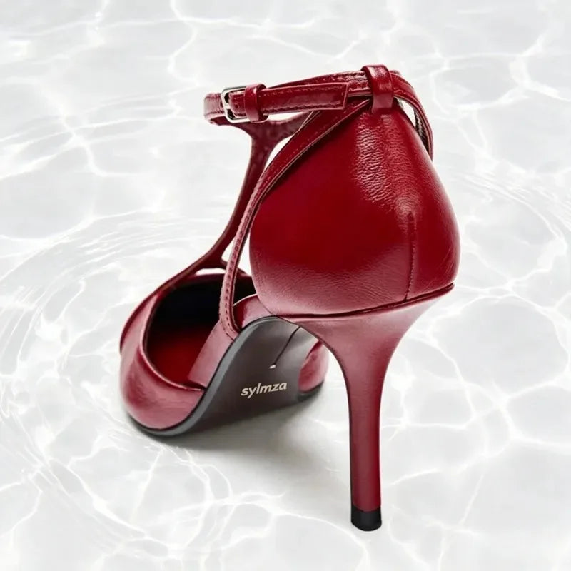 Luxury Pointed Toe Patent Leather T Strap Pumps