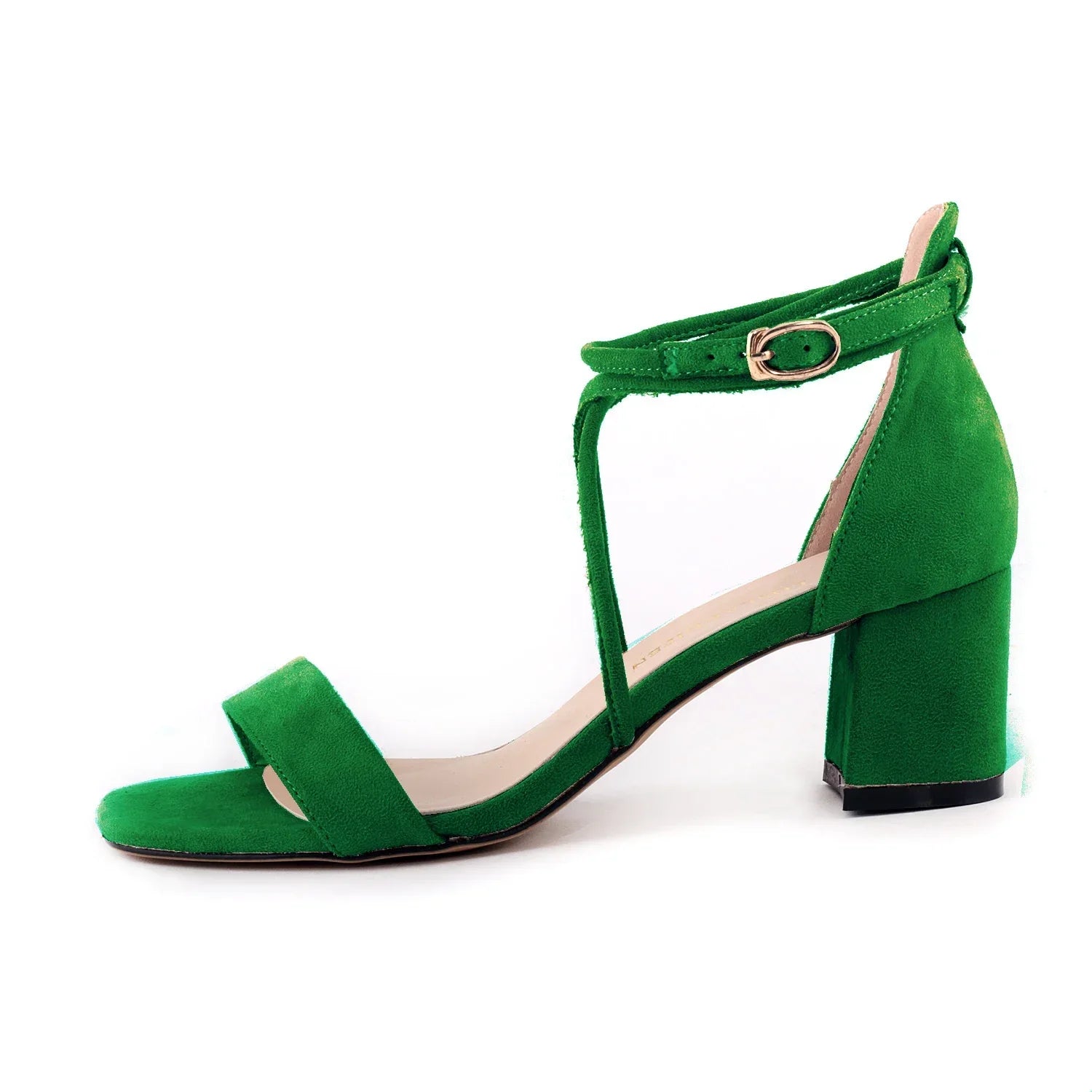 5cm Low Heels Velvet Stripe Ankle Strap Sandal