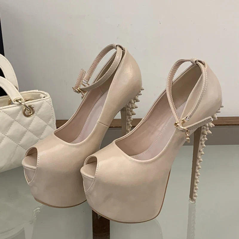 Sexy Peep Toe 17CM Extreme High Heels Party Fetish Shoes Design Rivet Stiletto Women Platform Pumps Sandal Size 41