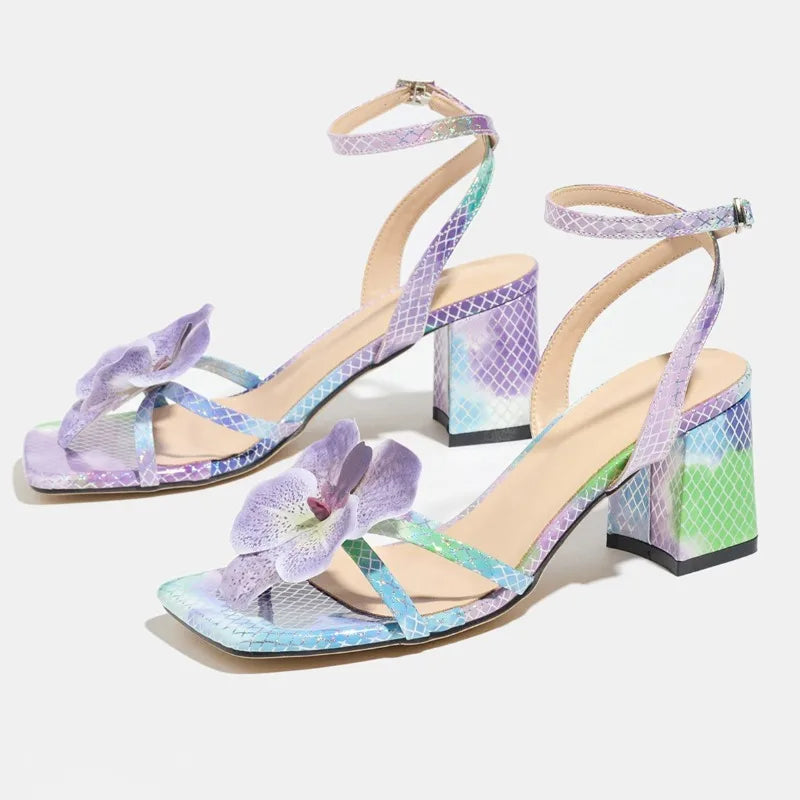 Sweet Pink Flower Decoration High Heel Sandals
