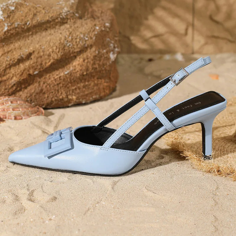 Blue Metal Buckle Decorate Design Pumps