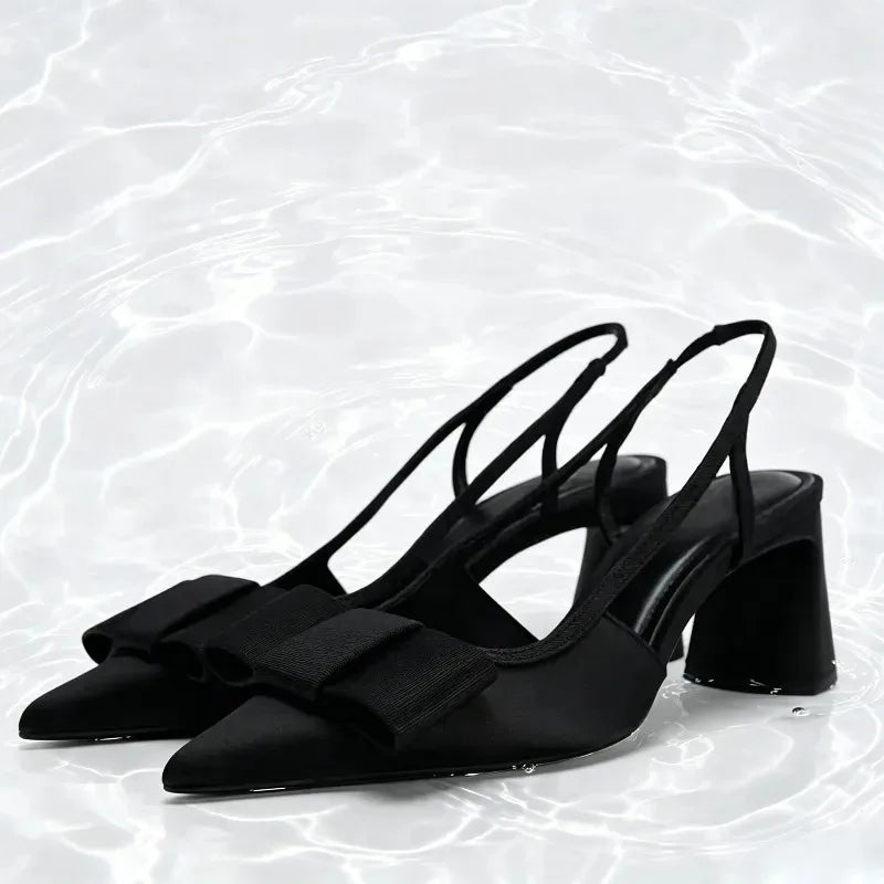 Black Bow Decorated High Heels