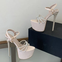 Summer Rhinestone Narrow Band Women Sexy 17CM Rivet Stiletto Sandals