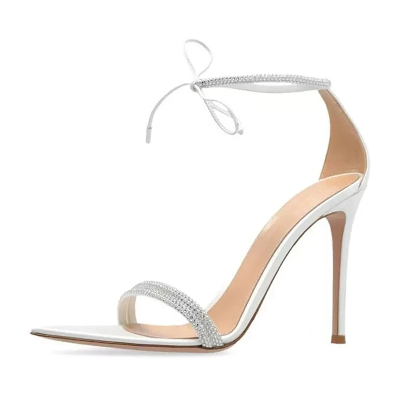 Sexy Rhinestone Ankle Strap Lace Up Women 8CM Stiletto Sandals