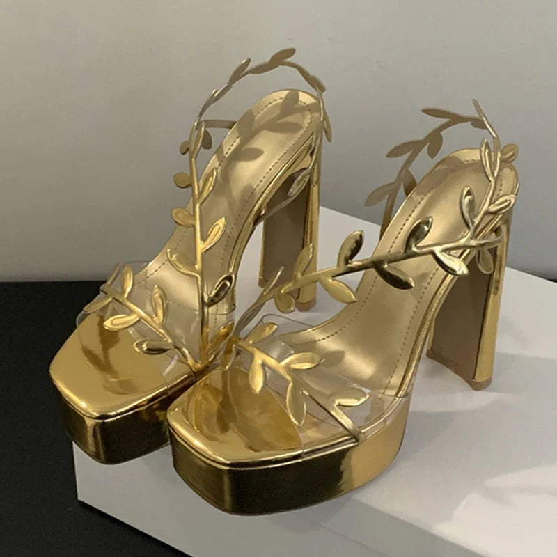 Summer Patent Leather Gold Leaf Women Sandals