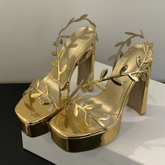 Summer Patent Leather Gold Leaf Women Sandals