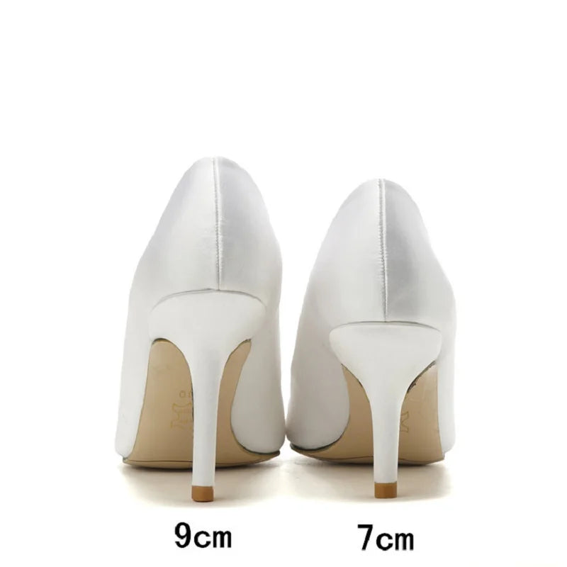 Spring pointed toe shallow silk surface rhinestone buckle wedding shoes banquet large size small size high-healed women's shoes