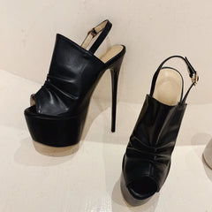 Summer Cozy Pleated Leather Women's Super High Heels Platform Sandals