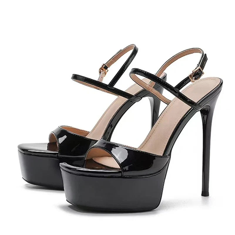 Summer Patent Leather Super High Heels Platform Sandals