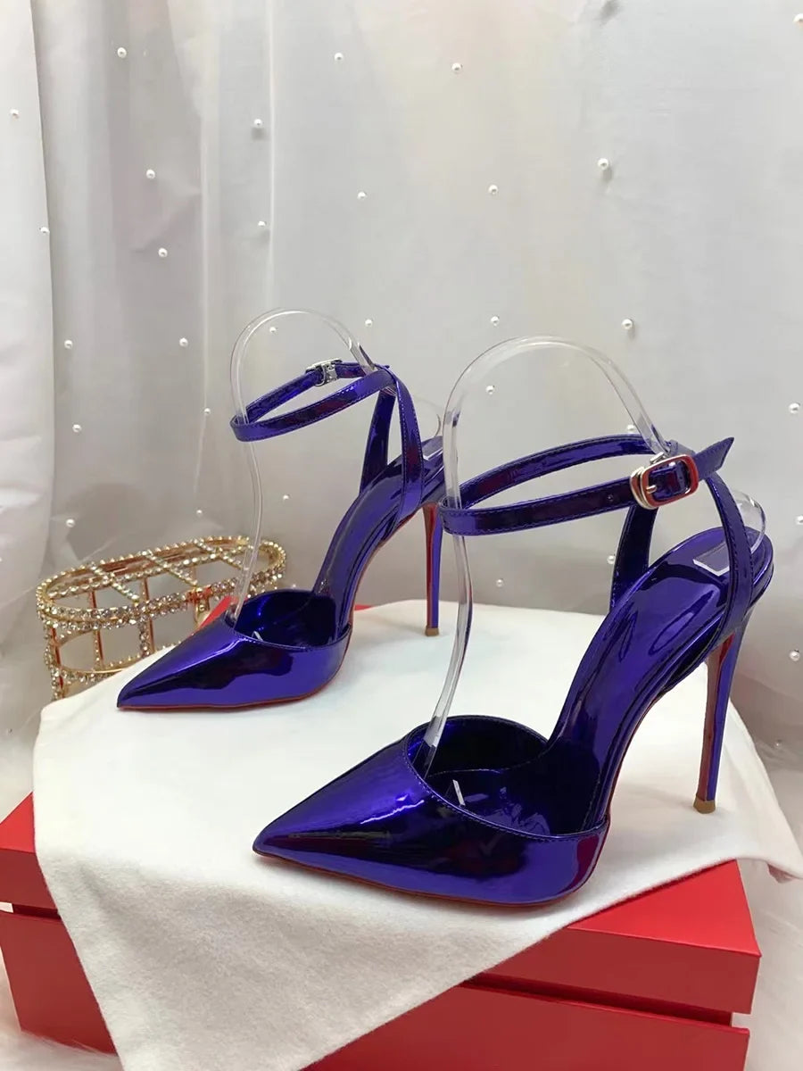Laser Electric Red Patent Leather Hollow Out Sexy Thin Heel