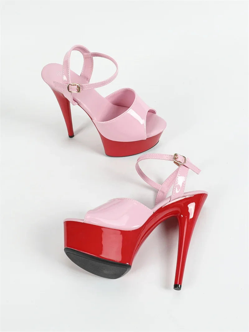 Yellow Red Women Buckle Strap Platform Sandals