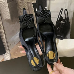 Design Satin Square Flower Pointed Toe Slingback Sandals