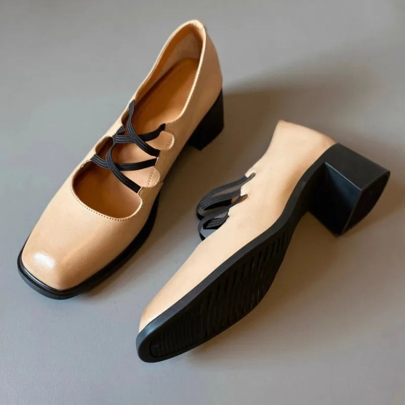 Elegant Square Toe Chunky Heel Mary Jane Shoes