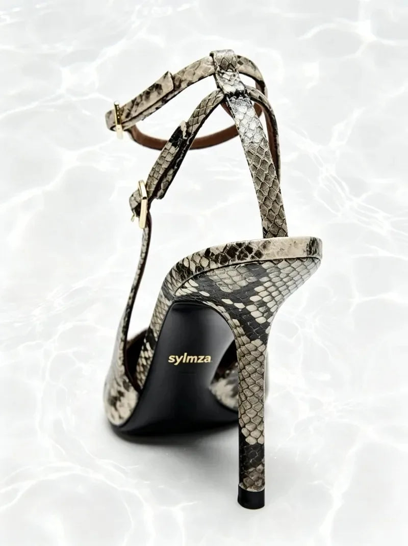 Sexy Snake Print Ankle Strap Buckle Design High Heels