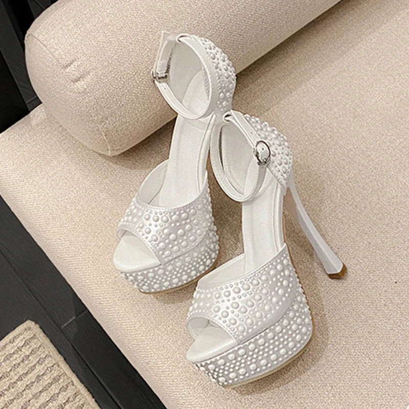 Designer Black Rhinestone Platform High Heels