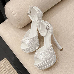 Designer Black Rhinestone Platform High Heels