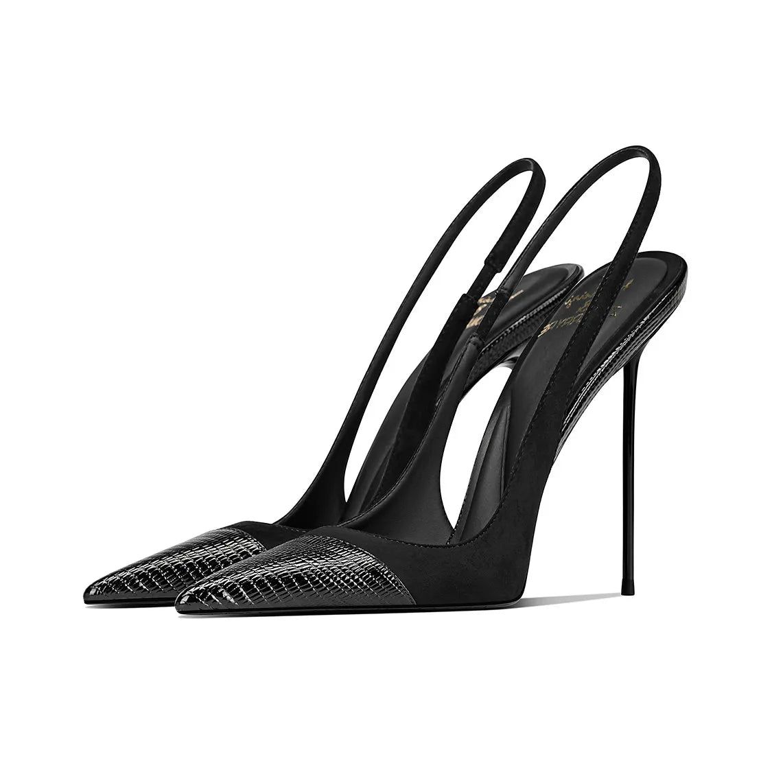 Splicing classic and versatile black pointed thin heel high-heeled shoes
