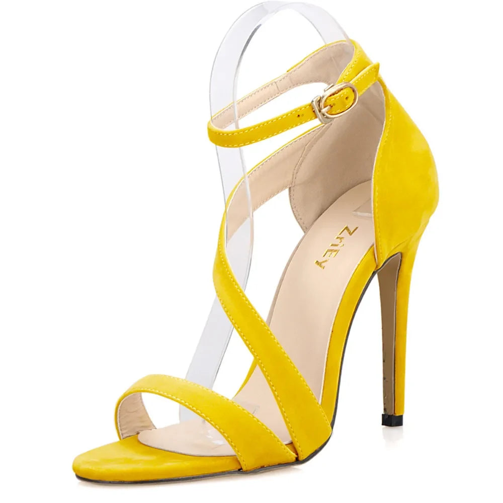 Open Toe Ankle Straps High Heels Stilettos Suede Wedding Shoes 11CM