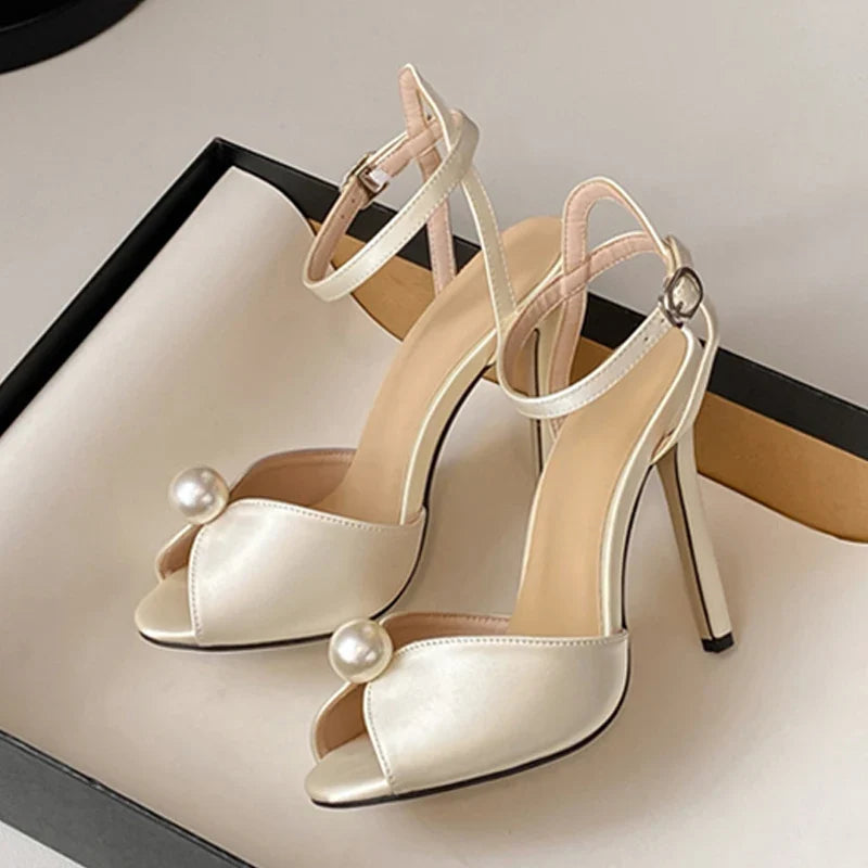 High Quality Cozy Silk Peep Toe 11CM Thin Heels Gladiator Sandals