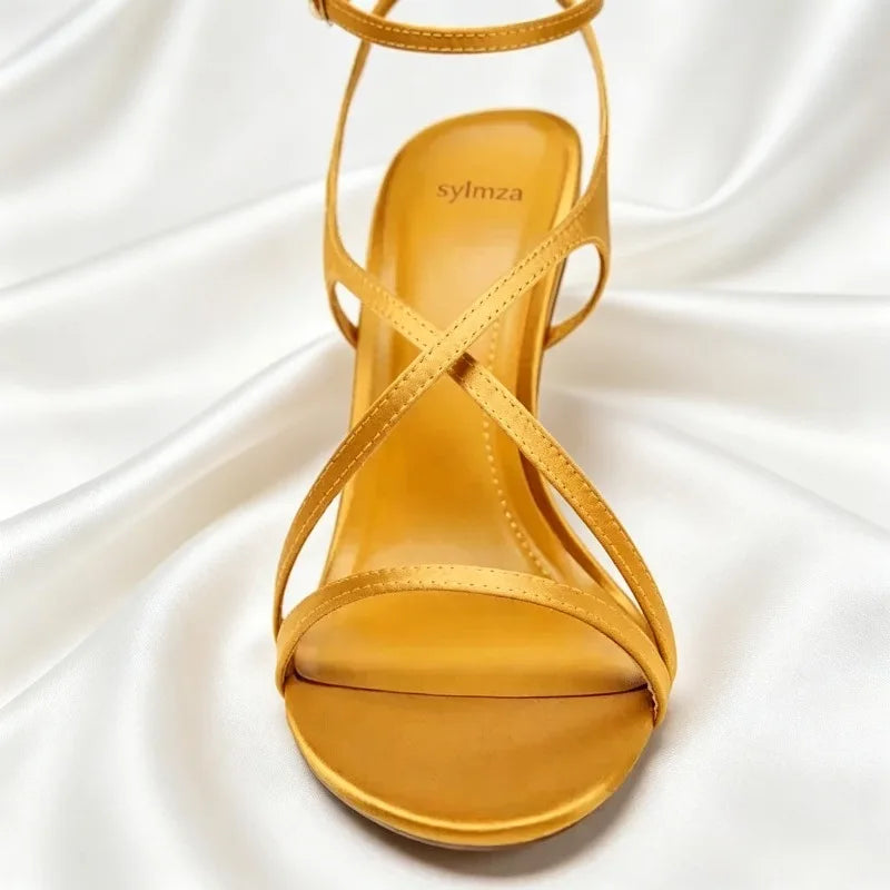 Sexy Yellow Cross Tied Heel Sandals