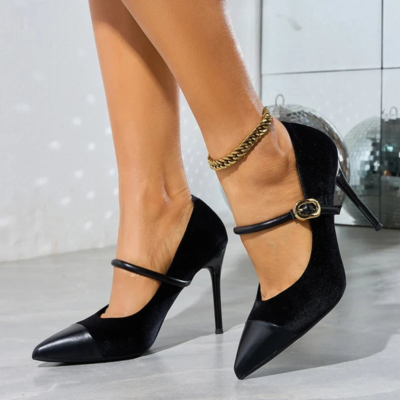 Buckle Strap Suede Leather Women Pumps