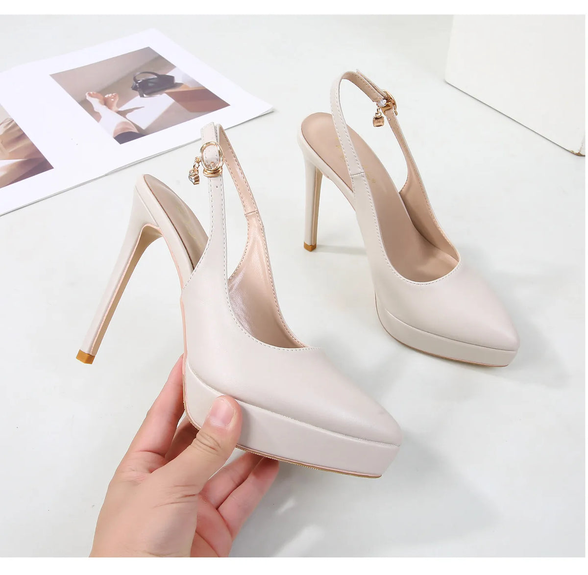 12cm slim heel pointed toe back empty toe Sandals