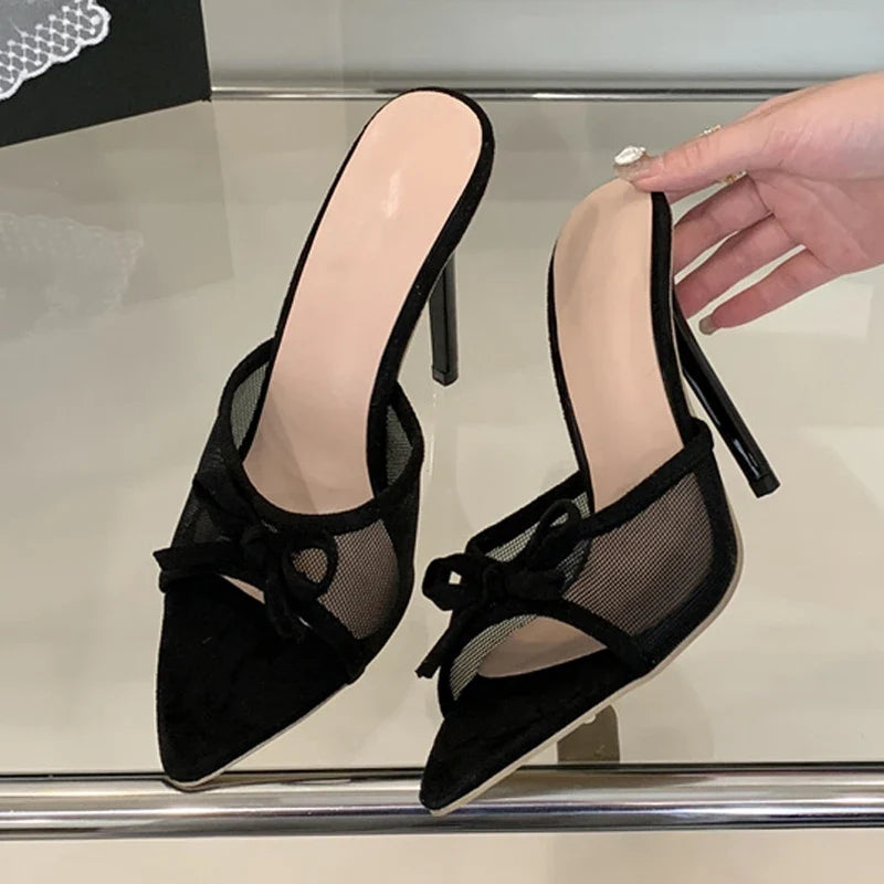 Street Bowknot Mesh Women Slippers Sandals