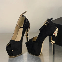 Sexy Metal Snake Shape Thin Heeled Sandals