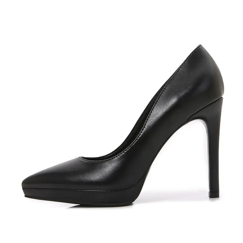 soft leather waterproof platform high heels for women