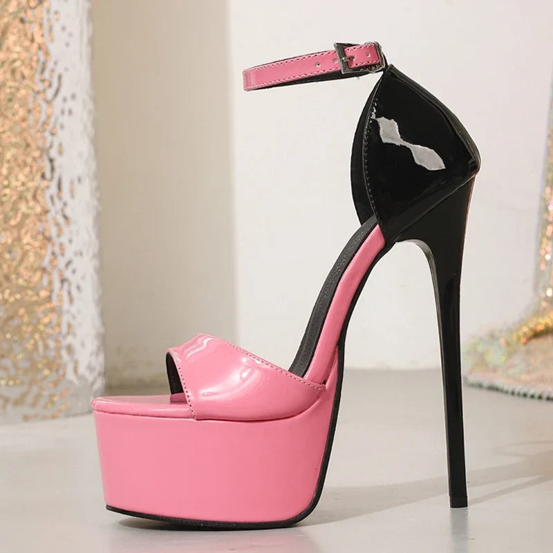 Summer Pink Patent Leather Extreme High Heels Platform Sandals
