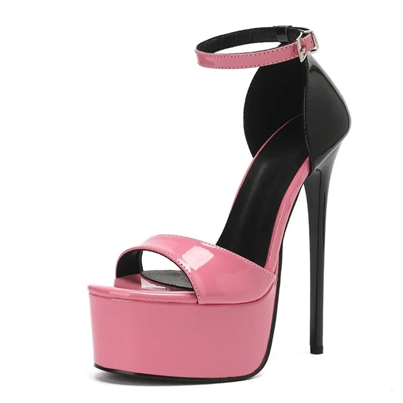 Summer Pink Patent Leather Extreme High Heels Platform Sandals