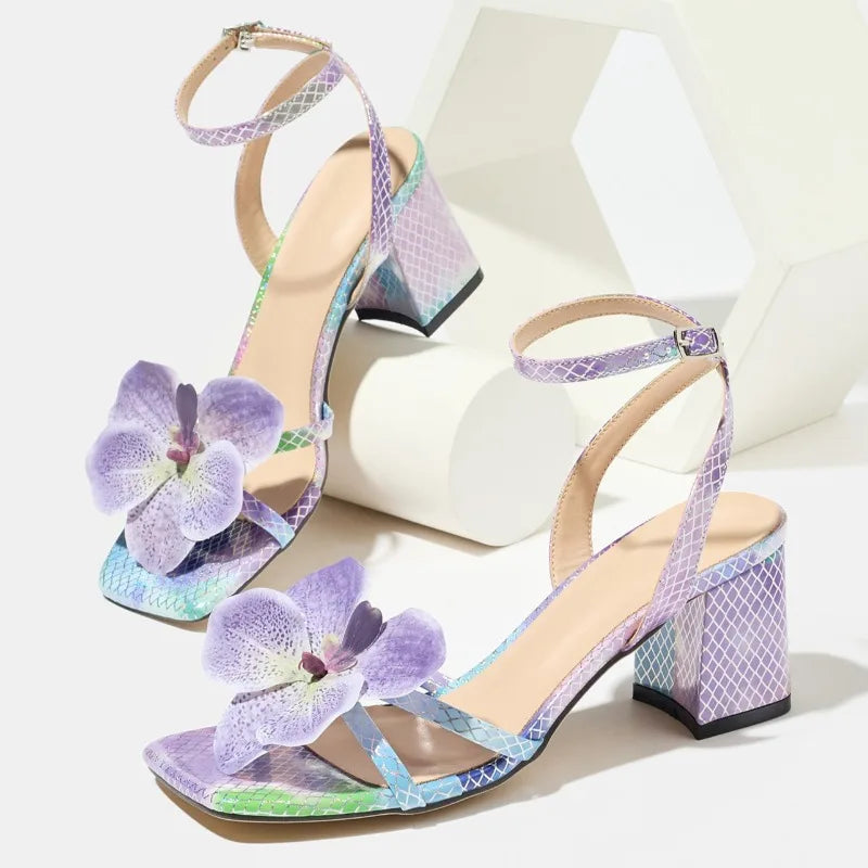 Sweet Pink Flower Decoration High Heel Sandals