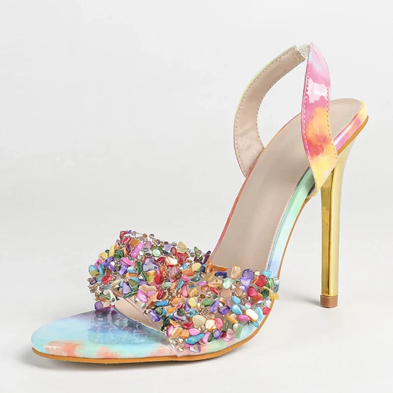 Elegant Women Wedding Banquet Shoes Mixed Colors Rhinestone Sandals