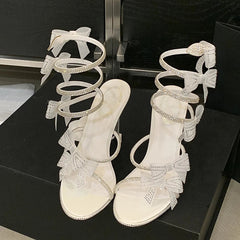Rhinestones Mesh Bowknot Snake Coiled Women Gladiator Sandals