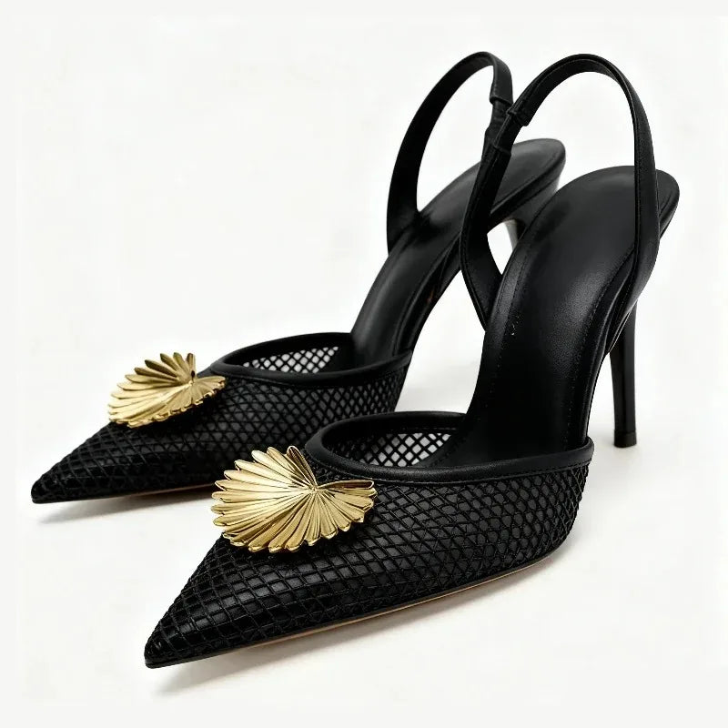 Luxury Metallic Flower Decoration Pumps
