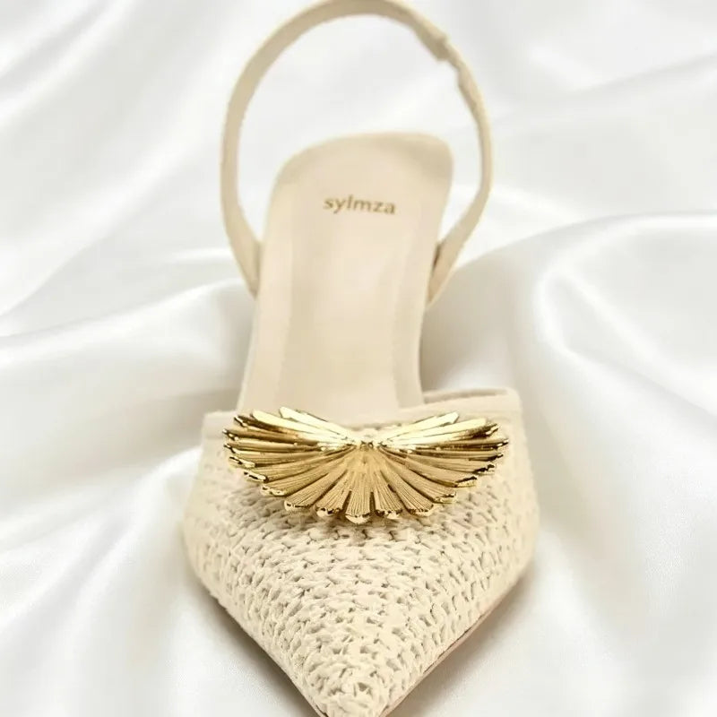 Luxury Metallic Flower Decoration Pumps
