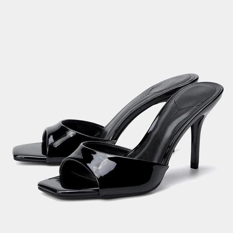 Brown Patent Leather Women Slippers Sandal
