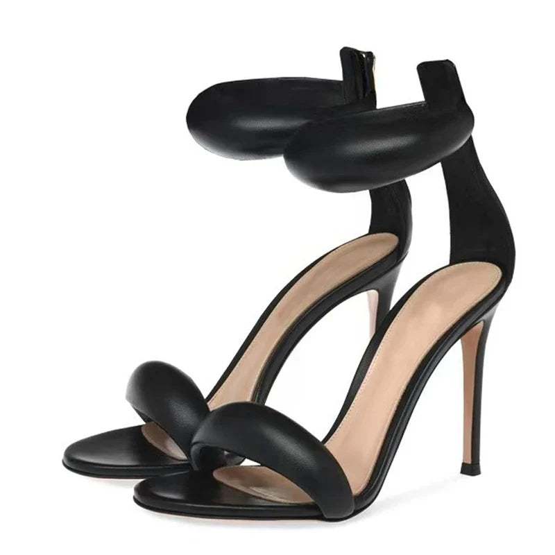 High Quality Soft Cozy Leather Ankle Wrap Zip Sandal Women Summer Open Toe Gladiator Heels Wedding Banquet Shoes