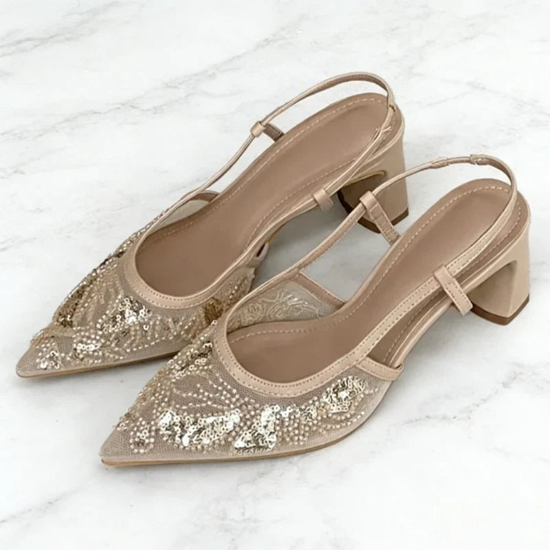 Sequin String Bead Embellished Heels